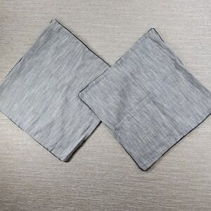 Linen Throw Pillow Covers 19" Square Gray Blue Woven Textured Minimalist Pair